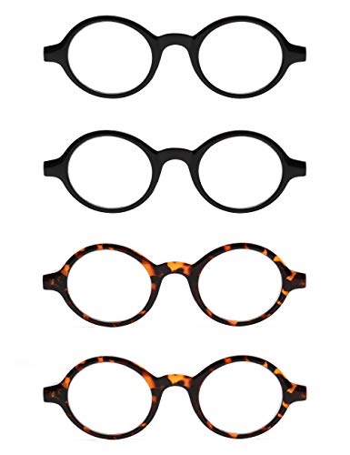 JM Conjunto de 4 Redondas Gafas de Lectura Con Bisagras de Resorte Lectores Hombre Mujer Anteojos Para Leer +2.0 Negro&Carey