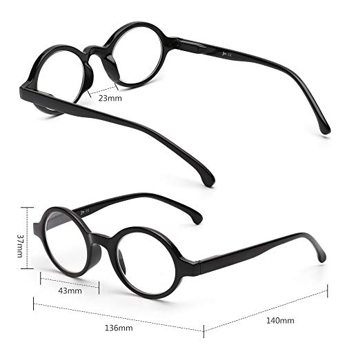 JM Conjunto de 4 Redondas Gafas de Lectura Con Bisagras de Resorte Lectores Hombre Mujer Anteojos Para Leer +2.0 Negro&Carey