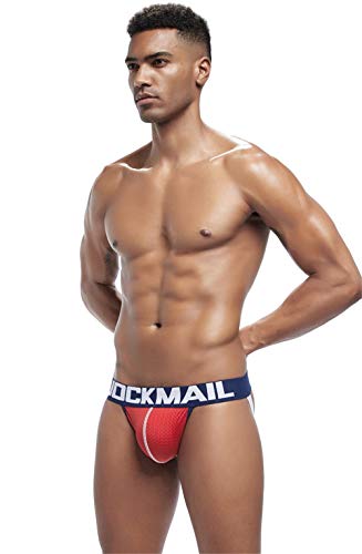 JOCKMAIL Calzoncillos Sexy para Hombre Tangas suspensorios para Hombre sexywear Transpirable Ropa Interior Gay (L, Rojo)