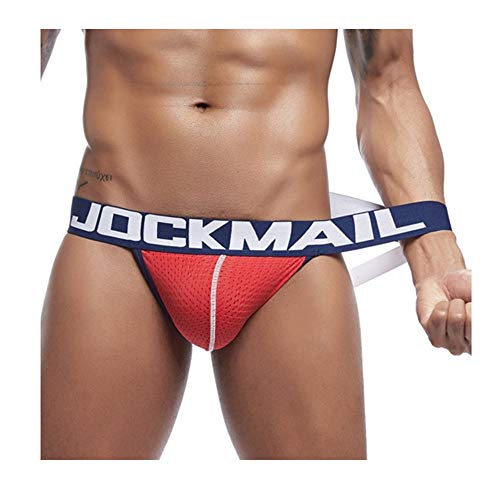JOCKMAIL Calzoncillos Sexy para Hombre Tangas suspensorios para Hombre sexywear Transpirable Ropa Interior Gay (L, Rojo)