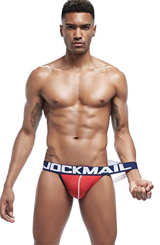 JOCKMAIL Calzoncillos Sexy para Hombre Tangas suspensorios para Hombre sexywear Transpirable Ropa Interior Gay (L, Rojo)