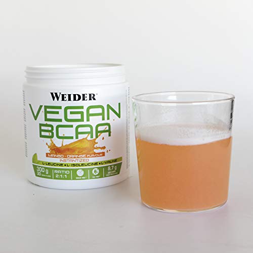 JOE WEIDER VICTORY Vegan BCAA 2:1:1 Mango-Naranja 100% vegano. 300 Gr. 8,7g de BCAA por dosis. Sin grasas, sin azúcares