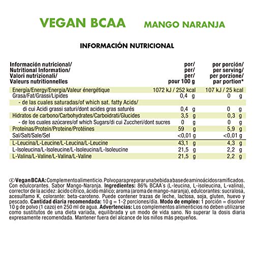 JOE WEIDER VICTORY Vegan BCAA 2:1:1 Mango-Naranja 100% vegano. 300 Gr. 8,7g de BCAA por dosis. Sin grasas, sin azúcares JOE WEIDER VICTORY Vegan BCAA 2:1:1 Mango-Naranja 100% vegano. 300 Gr. 8,7g de BCAA por dosis. Sin grasas, sin azúcares