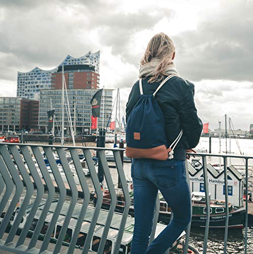 Johnny Urban Mochila de Cuerda Azul/Marrón Bolsa de Cuerdas para Hombre Mujer Niños y Adolescentes - Mochilas Cordón de Gimnasio - Bolsa Deporte de Algodón y Cuero Vegano