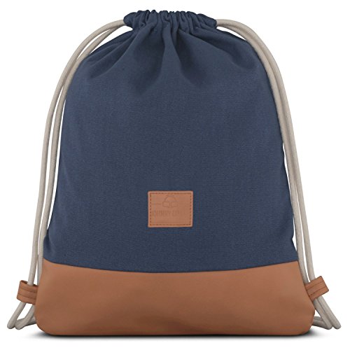 Johnny Urban Mochila de Cuerda Azul/Marrón Bolsa de Cuerdas para Hombre Mujer Niños y Adolescentes - Mochilas Cordón de Gimnasio - Bolsa Deporte de Algodón y Cuero Vegano