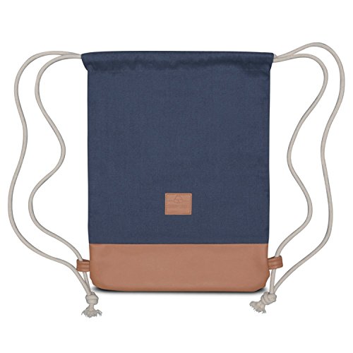 Johnny Urban Mochila de Cuerda Azul/Marrón Bolsa de Cuerdas para Hombre Mujer Niños y Adolescentes - Mochilas Cordón de Gimnasio - Bolsa Deporte de Algodón y Cuero Vegano