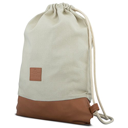 Johnny Urban Mochila de Cuerda Beige/Marrón Bolsa de Cuerdas para Hombre Mujer Niños y Adolescentes - Mochilas Cordón de Gimnasio - Bolsa Deporte de Algodón y Cuero Vegano