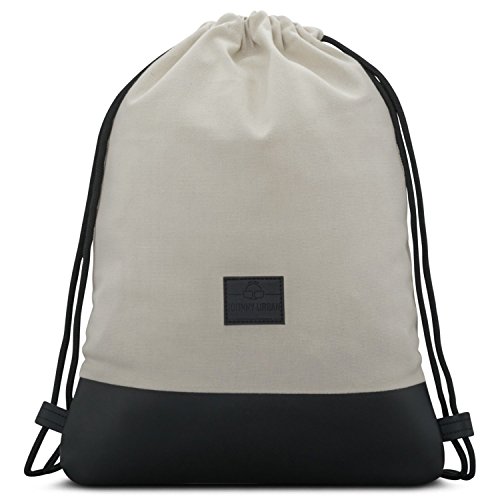 Johnny Urban Mochila de Cuerda Blanco/Negro Bolsa de Cuerdas para Hombre Mujer Niños y Adolescentes - Mochilas Cordón de Gimnasio - Bolsa Deporte de Algodón y Cuero Vegano