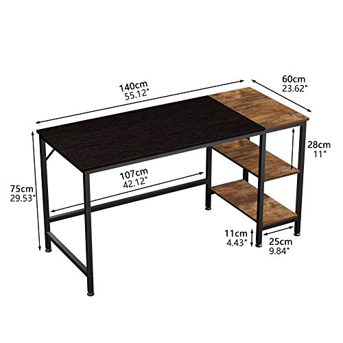 JOISCOPE Escritorio de Computadora,Escritotio,Mesa de Computadora,Mesa de Ordenador,Mesa para Computadora,Mesa Industrial Hecha de Madera y Metal,55 Pulgadas(Acabado Negro)