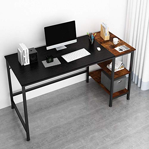 JOISCOPE Escritorio de Computadora,Escritotio,Mesa de Computadora,Mesa de Ordenador,Mesa para Computadora,Mesa Industrial Hecha de Madera y Metal,55 Pulgadas(Acabado Negro)