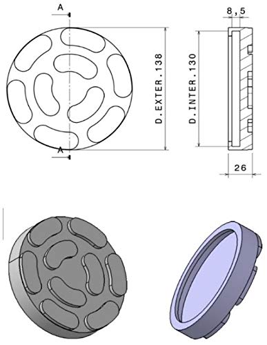 JOMAFA - JUEGO DE 4 TACOS DE GOMA PARA ELEVADOR DE COCHES CON 138mm DIAMETRO UNIVERSAL PARA ELEVADORES CASCOS, AGM, CORGHI Y OTRAS MARCAS