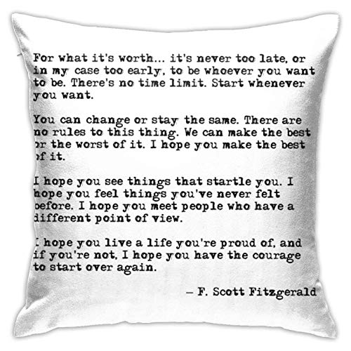 JONINOT What It 's Worth - F Scott Fitzgerald Quote Funda de Almohada Cuadrada Home Square 2 PCS 18' x 18 'Funda de Almohada/Sala de Estar/Coche/Dormitorio