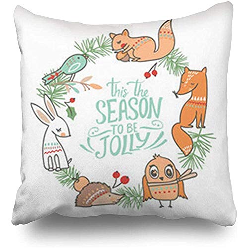 jonycm Funda De Almohada Woodland Winter Christmas Nature Holidays Ciervo Acogedor Dormitorio Almohada Slip Square Sofá Fundas De Colchón 45X45Cm Alojamiento Sofá Club Impreso