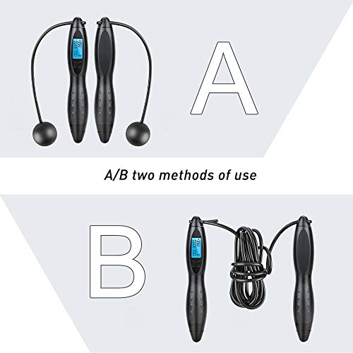 Jooheli Cuerda de Saltar con Contador, Cuerda Cuerda de Salto de Velocidad, Cuerda de Salto inalámbrica con Contador de calorías y Asas Antideslizantes Ideales para Entrenamiento físico