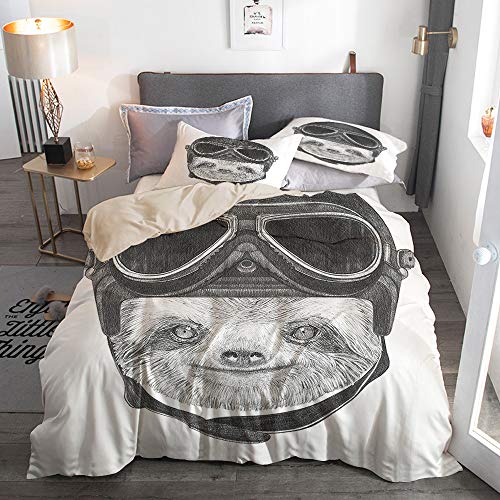 JOSENI Retrato Dibujado a Mano de un Perezoso con Efecto Vintage Biker Rider Animal en la Vida Urbana Microfibra Funda de Nórdico y Fundas de Almohada (Cama 220 x 240cm + Almohada 63X63cm) JOSENI Retrato Dibujado a Mano de un Perezoso con Efecto Vintage Biker Rider Animal en la Vida Urbana Microfibra Funda de Nórdico y Fundas de Almohada (Cama 220 x 240cm + Almohada 63X63cm)