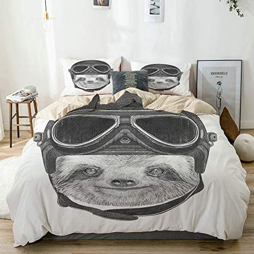 JOSENI Retrato Dibujado a Mano de un Perezoso con Efecto Vintage Biker Rider Animal en la Vida Urbana Microfibra Funda de Nórdico y Fundas de Almohada (Cama 220 x 240cm + Almohada 63X63cm) JOSENI Retrato Dibujado a Mano de un Perezoso con Efecto Vintage Biker Rider Animal en la Vida Urbana Microfibra Funda de Nórdico y Fundas de Almohada (Cama 220 x 240cm + Almohada 63X63cm)