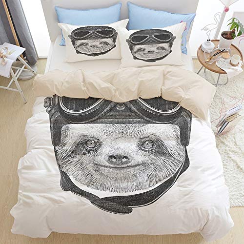 JOSENI Retrato Dibujado a Mano de un Perezoso con Efecto Vintage Biker Rider Animal en la Vida Urbana Microfibra Funda de Nórdico y Fundas de Almohada (Cama 220 x 240cm + Almohada 63X63cm) JOSENI Retrato Dibujado a Mano de un Perezoso con Efecto Vintage Biker Rider Animal en la Vida Urbana Microfibra Funda de Nórdico y Fundas de Almohada (Cama 220 x 240cm + Almohada 63X63cm)