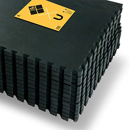 JOWY Esterilla de Espuma Fitness Suave. Tatami Puzzle Negro 60x60cm. Máxima protección para tu Suelo. Fácil Limpieza y con Bordes incluidos. (Negro, 4 pcs (1.44m2)) JOWY Esterilla de Espuma Fitness Suave. Tatami Puzzle Negro 60x60cm. Máxima protección para tu Suelo. Fácil Limpieza y con Bordes incluidos. (Negro, 4 pcs (1.44m2))