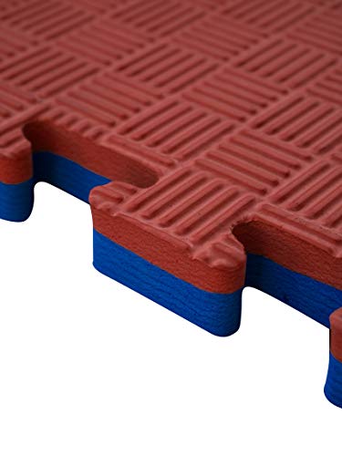 JOWY Lote 4 Unidades Esterilla Goma Espuma Tatami Puzzle | Suelo para Gimnasio Ideal Artes Marciales 1m x 1m x 2 cm Rojo/Azul en Acabado de 5 líneas