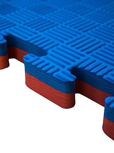 JOWY Lote 4 Unidades Esterilla Goma Espuma Tatami Puzzle | Suelo para Gimnasio Ideal Artes Marciales 1m x 1m x 2 cm Rojo/Azul en Acabado de 5 líneas