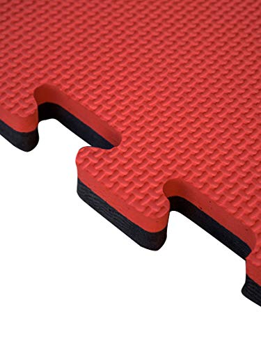 JOWY Lote 4 Unidades Esterilla Goma Espuma Tatami Puzzle | Tatami Suelo para Gimnasio Ideal Artes Marciales 1m x 1m x 2 cm Rojo/Negro