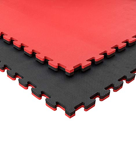 JOWY Lote 4 Unidades Esterilla Goma Espuma Tatami Puzzle | Tatami Suelo para Gimnasio Ideal Artes Marciales 1m x 1m x 2 cm Rojo/Negro