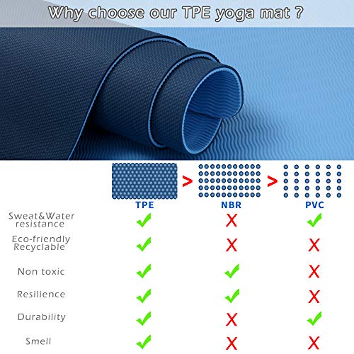 JOYSPACE Esterilla Deporte Esterilla Yoga Antideslizante Colchoneta de Yoga de Material Ecológico TPE Yoga Mat con Bolsa y Cuerda Alfombrilla para Yoga Fitness Gimnasia Pilates - 183x61x0.6 cm