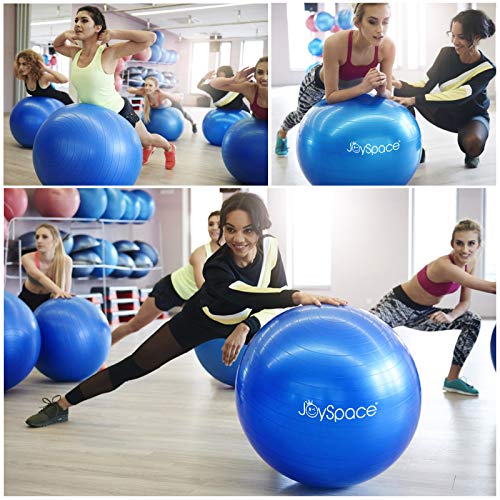 JOYSPACE Pelota de Ejercicio Anti-explosión Pelota de Pilates Fitness Yoga Embarazo Equilibrio Entrenamiento Anti-Burst Fitball Balon de Gimnasia con Bomba Rápida,55cm-Azul