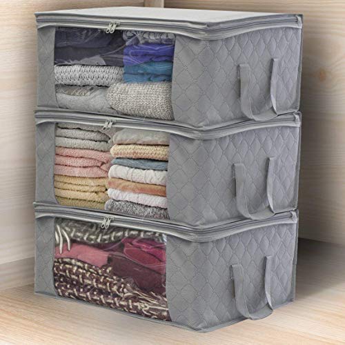 JSENGE Bolsa de Almacenamiento para Ropa Plegable, Almacenaje Bajo La Cama, Contenedor de Ropa de Tela, para Edredones Fundas Almohadas Juguetes Chaquetas Ropa, 48 x 20 x 35cm, 3 Piezas (Gris) JSENGE Bolsa de Almacenamiento para Ropa Plegable, Almacenaje Bajo La Cama, Contenedor de Ropa de Tela, para Edredones Fundas Almohadas Juguetes Chaquetas Ropa, 48 x 20 x 35cm, 3 Piezas (Gris)