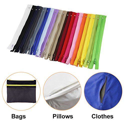 JTDEAL Cremalleras de Costura, Cremalleras de Colores, 100pcs Cremalleras de Nylon de 23cm, para Costurar Almohadas, Ropa, Falda, Pantalones, Muñecas, Carteras y más (20 colores）