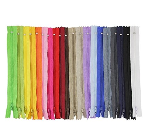 JTDEAL Cremalleras de Costura, Cremalleras de Colores, 100pcs Cremalleras de Nylon de 23cm, para Costurar Almohadas, Ropa, Falda, Pantalones, Muñecas, Carteras y más (20 colores）