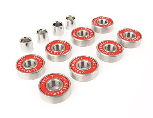 JUCKER HAWAII Longboard Skateboard Bearings ABEC 9 - Rodamientos alta precisión con Spacer 10mm rojo