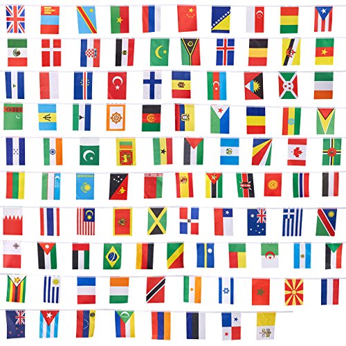 Juego de 100 banderas para decoración Juvale - 25,9m de largo, cada bandera 13,2 cm x 23,4 cm