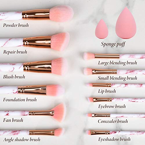 Juego de 12 brochas de maquillaje de mármol rosa con corrector de base de maquillaje Blush, sombra de ojos, brochas de maquillaje Beauty Blender y bolsa de maquillaje Juego de 12 brochas de maquillaje de mármol rosa con corrector de base de maquillaje Blush, sombra de ojos, brochas de maquillaje Beauty Blender y bolsa de maquillaje