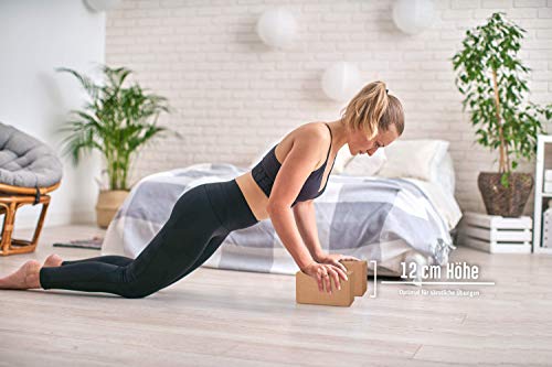 Juego de 2 bloques de yoga de corcho 100% natural - Hatha Klotz también para principiantes Meditación y Pilates, accesorios de fitness ayudas para la regeneración, dos bloques pieza 75 m