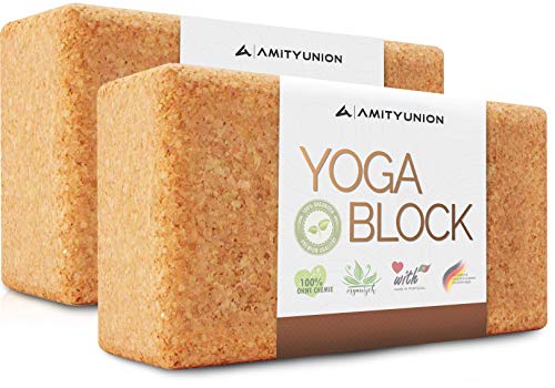 Juego de 2 bloques de yoga de corcho 100% natural - Hatha Klotz también para principiantes Meditación y Pilates, accesorios de fitness ayudas para la regeneración, dos bloques pieza 75 m