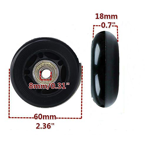 Juego de 2 Ruedas Repuestos para Maletas de Equipaje 60 * 18mm con 35/40mm Ejes, 8mm Rodamientos de Reparación Juego de 2 Ruedas Repuestos para Maletas de Equipaje 60 * 18mm con 35/40mm Ejes, 8mm Rodamientos de Reparación