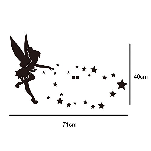Juego de 26 pegatinas decorativas con efecto espejo de material acrílico para la pared con diseño de Campanilla, para decoración del hogar plateado plata Juego de 26 pegatinas decorativas con efecto espejo de material acrílico para la pared con diseño de Campanilla, para decoración del hogar plateado plata