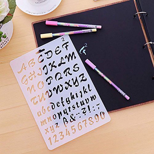 Juego de 4 plantillas de plástico con diseño de letras y números artísticos para manualidades, diarios, álbumes de fotos, álbumes de recortes, agenda y proyectos de arte Juego de 4 plantillas de plástico con diseño de letras y números artísticos para manualidades, diarios, álbumes de fotos, álbumes de recortes, agenda y proyectos de arte