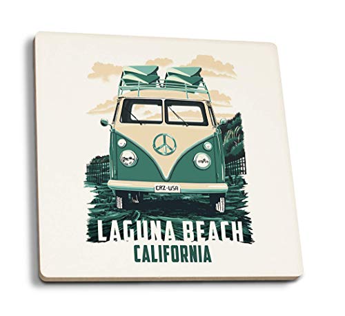 Juego de 4 posavasos de goma para bebidas, Laguna Beach, California – Camper furgoneta, posavasos absorbente, posavasos para protección de mesa, cocina, sala de bar, decoración