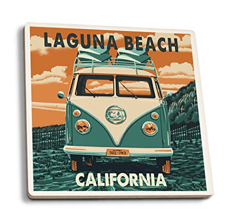 Juego de 4 posavasos de goma para bebidas, Laguna Beach, California – Camper furgoneta, posavasos absorbente, posavasos para protección de mesa, cocina, sala de bar, decoración