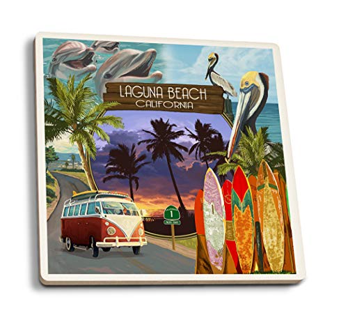 Juego de 4 posavasos de goma para bebidas, Laguna Beach, California – Montaje, posavasos absorbentes, posavasos para protección de mesa, cocina, sala de bar, decoración Juego de 4 posavasos de goma para bebidas, Laguna Beach, California – Montaje, posavasos absorbentes, posavasos para protección de mesa, cocina, sala de bar, decoración