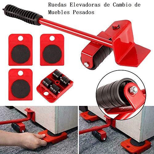 Juego de 5 Piezas Transportador de Muebles con Ruedas Capacidad de Carga de 300 kg Elevador Herramienta de Elevación de Muebles Pesados Portátil para Mover Mobiliario para el Hogar