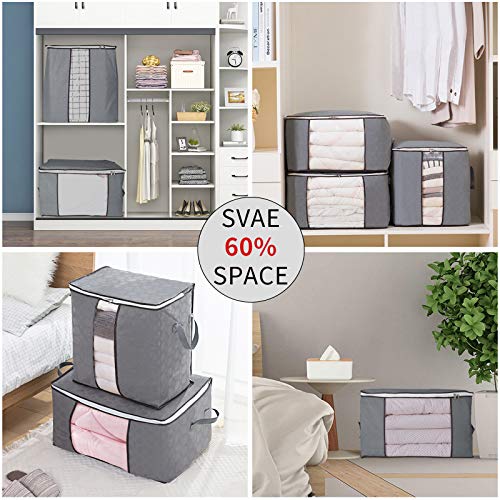 Juego de 6 Bolsa de Almacenamiento Gruesa Plegable Organizador de Ropa de Gran Capacidad con Asa Reforzada y Ventana Transparente para Edredones Mantas Almohadas Juguetes Chaquetas Ropa Pluches,Gris Juego de 6 Bolsa de Almacenamiento Gruesa Plegable Organizador de Ropa de Gran Capacidad con Asa Reforzada y Ventana Transparente para Edredones Mantas Almohadas Juguetes Chaquetas Ropa Pluches,Gris