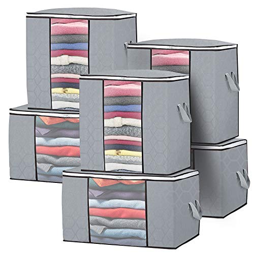 Juego de 6 Bolsa de Almacenamiento Gruesa Plegable Organizador de Ropa de Gran Capacidad con Asa Reforzada y Ventana Transparente para Edredones Mantas Almohadas Juguetes Chaquetas Ropa Pluches,Gris Juego de 6 Bolsa de Almacenamiento Gruesa Plegable Organizador de Ropa de Gran Capacidad con Asa Reforzada y Ventana Transparente para Edredones Mantas Almohadas Juguetes Chaquetas Ropa Pluches,Gris