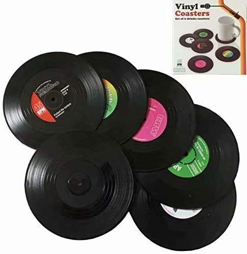 Juego de 6 posavasos, diseño de discos de vinilo, para tazas de té, bebidas, etc. Juego de 6 posavasos, diseño de discos de vinilo, para tazas de té, bebidas, etc.