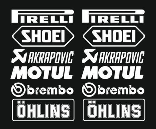 Juego de adhesivos n.º 3 (12 pegatinas blancas, color a elegir), logotipo de Pirelli Akrapovic, 16 cm, pegatinas para coche, moto, camioneta.