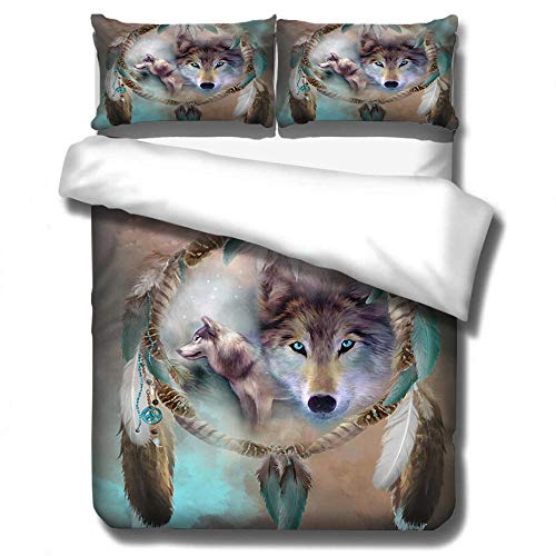 Juego de cama de animales en 3D, Juego de Edredón de Tigre Lobo Zorro León de 2/3 Piezas Cubrecamas Funda Nórdica con Funda de Almohada para Hombres Mujeres (Atrapasueños, 220x240cm Cama 150 cm)