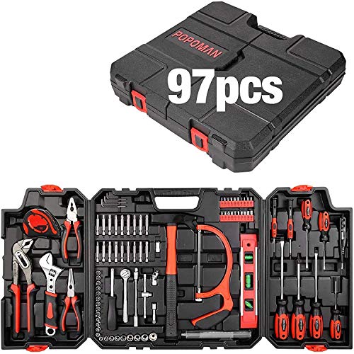 Juego de Herramientas, POPOMAN Kit de Herramientas 97pcs, Sierra de Aleación, Destornillador 8pcs, Manija de Trinquete, Alicates, Juego de Destornilladores, Cinta Métrica - THTC02H Juego de Herramientas, POPOMAN Kit de Herramientas 97pcs, Sierra de Aleación, Destornillador 8pcs, Manija de Trinquete, Alicates, Juego de Destornilladores, Cinta Métrica - THTC02H