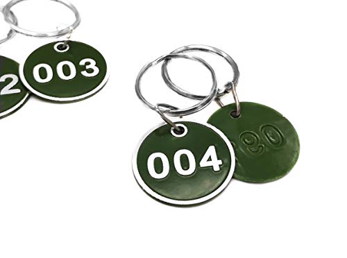 Juego de llaveros con chapas de metal numeradas, de aleación de aluminio, para llaves, número de identificación, llaveros numerados, 50 unidades, verde, 1 to 50